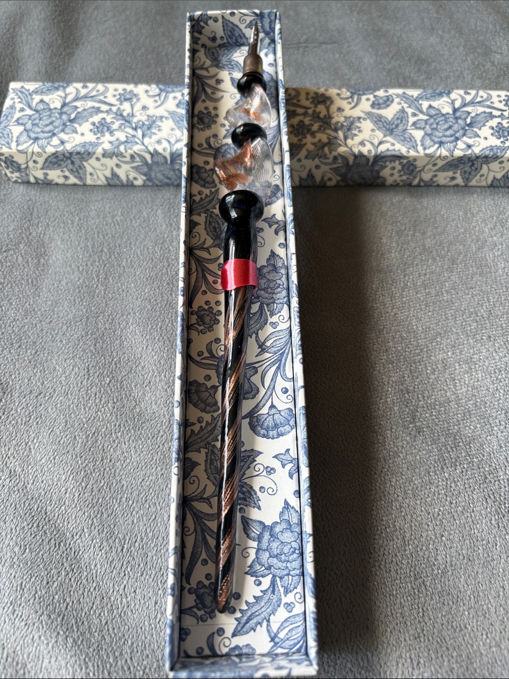 Handmade Swirled Glass Dip Pen in Black and Copper